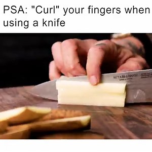 PSA: Knives are sharp! To avoid injuries, use the "claw grip" by curling your fingers under when slicing food. | Tastemade