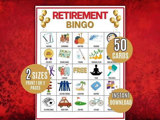 Retirement Bingo, 50 Retirement Party, Bingo Cards, Retirement Activity, Retirement Game, Retirement Game, Retirement Celebration Printable - Etsy