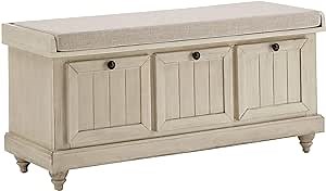 Storage Bench with Linen Seat Cushion - Antique White