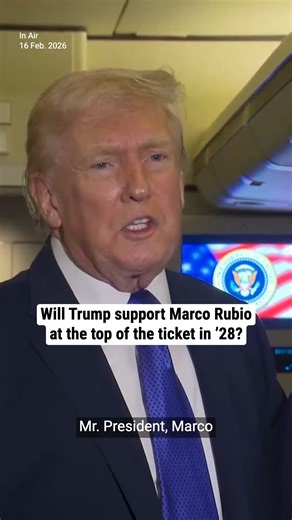 After Marco Rubio received positive reviews at the Munich Security Conference, President Trump was asked if he would support him at the top of the 2028 ticket. Trump declined to speculate, saying it’s “something I don’t have to worry about now,” while calling both Rubio and J.D. Vance “fantastic.” | McGill Media