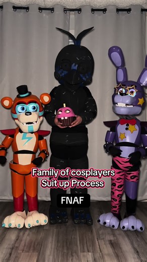Five Nights at Freddy’s | Family of Cosplayers Suit Up Process 🧡💜💛 #fivenightsatfreddys #fivenightsatfreddyscosplay #fnaf #fnafcosplay #cosplayer