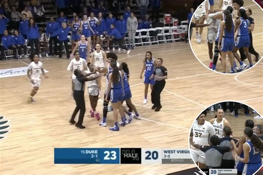 Seven women's basketball players ejected in wild melee as depleted West Virginia downs Duke
