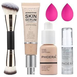 PHOERA Foundation Full Coverage,and Medium Coverage 2024 New PHOERA Foundation Makeup for Mature Skin, Wrinkles Matte Natural Finish for a Flawless Complexion (101+N02/ Porcelain+Nude)