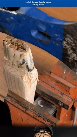 install the axe handle using strong wood