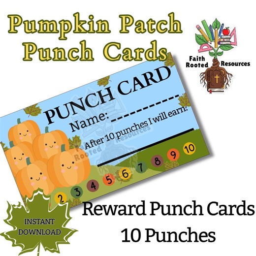 Pumpkin Patch Printable Punch Cards for Kids: Reward Positive Behavior (PDF Download) - Etsy
