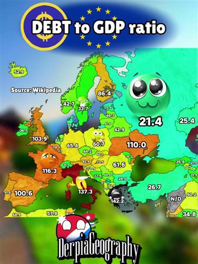 Debt to gdp ratio #greece #europe #mapping