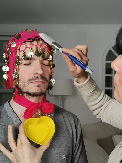 I take good care of his new headdress #asmr #femaleasmr