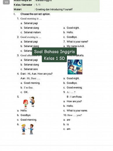 Latihan Soal Bahasa Inggris Kelas 1 SD
