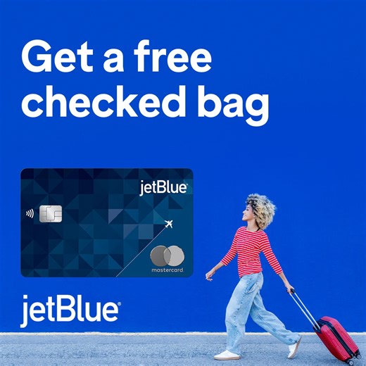 Go ahead and overpack. Your first bag flies free with the JetBlue Plus Card. Terms apply. | JetBlue