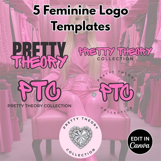 Feminine Logo Template Pack | 5 Editable Canva Logo Variations + Mini Brand Board | Typography Logos - Etsy