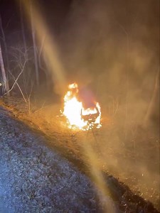 Earlier this evening Company 1 was dispatched to Hurricane Drive for reports of a vehicle fire. Engine 1 (w/four) arrived on scene to find an SUV off the road and down an embankment fully involved. Rescue 1 (w/five) assisted in fire attack while Tanker 1 (w/two) established water supply. The fire was extinguished and the scene turned over to Virginia State Police and Fire Marshals Office who are investigating. | Bedford Fire Department