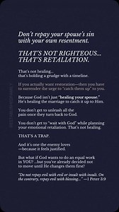 A lot of spouses think they’re “further along.” Further in faith. Further in maturity. Further in obedience. But when God heals a marriage— He’s not catching your spouse up to you. He’s catching the marriage up to Him. So don’t mistake your perceived progress as permission to store up pain and call it “preparation.” You’re not waiting on their repentance just so you can release your resentment. And let’s be honest— That posture feels justified when you’ve been the one staying, praying, and obeyi