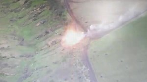 Russian artillery explodes in missile hit sending shockwaves across landscape