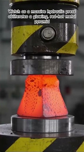 Hydraulic Press vs. Glowing Red Pyramid #HydraulicPress #OddlySatisfying #MetalWorking #Forging