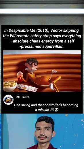 In Despicable Me (2010), Vector skipping the Wii remote safety strap says everything—absolute chaos
