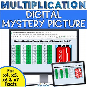 Digital Mystery Picture for Multiplication x4, x5, x6 & x7 | Math Facts Practice