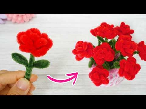 🌹 EASY Pipe Cleaner Flower Bouquet | How to make a rose pipe cleaner | Pipe Cleaner flower tutorial