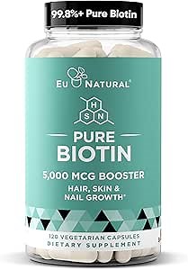 Biotin 5000 mcg Hair Skin Nails Supplement – High-Potency Hair Growth Vitamins for Women & Men – Provide Powerful Support for Healthy Hair, Stronger Nails and Glowing Skin – 120 Vegan Soft Capsules