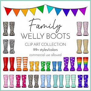 Family Welly Boots Clip Art Bundle, Rain Boots Clipart, Personalized Wellies, Wellington Boots, Commercial Use Allowed, 99  Colors/designs - Etsy