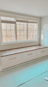 Loving this MASSIVE built in window bench with soft close drawer storage! The top is almost 10ft long x 2.5ft deep solid ambrosia maple 😍 #woodworking #femalewoodworker #builtinbench #windowbench #ambrosiamaple #rockhillsc #fortmillsc | Glam Farmhouse, LLC