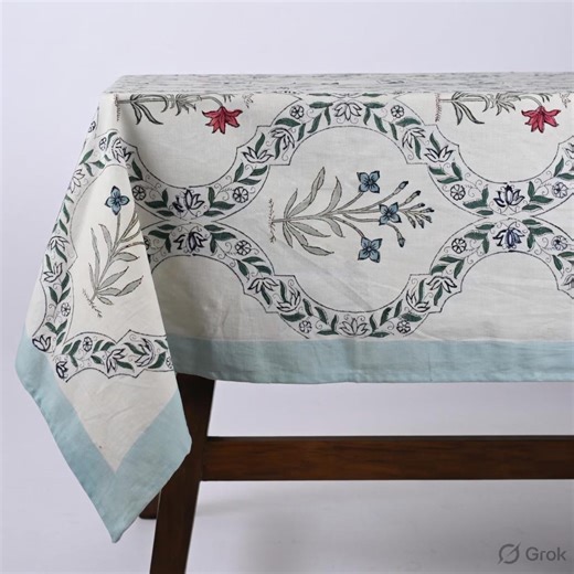 Hand Block Printed Cotton Canvas Tablecloth, Floral Dining Table Cloth - Etsy