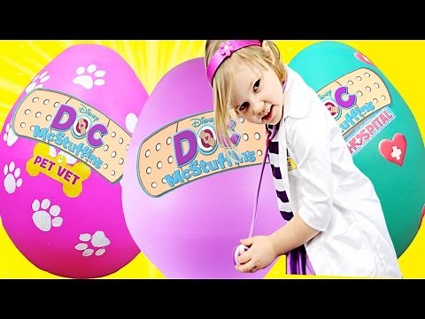 3 GIANT DOC MCSTUFFINS EGGS - World's Biggest Egg opening, Pet Vet, Hospital, 30+ minutes Best