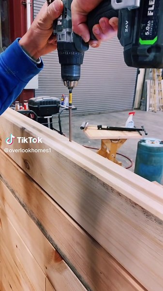 Using 8” Oly Log screws to tie down the D-Logs also going with #flextools. #fypシ #viral #foryoupage #cabincrew #fyp #cabins #kentucky