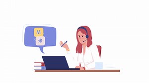 Animated translator character. Freelance interpreter job. Full body flat person on white background with alpha channel transparency. Colorful cartoon style HD video footage for animation