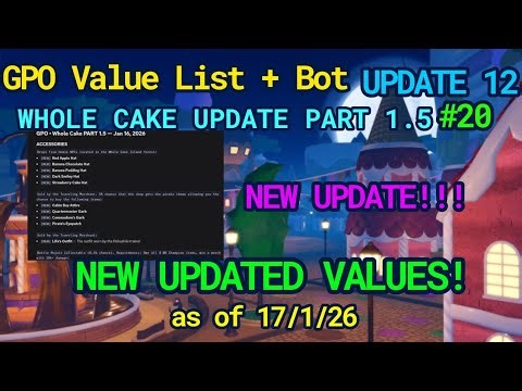GPO VALUE LIST #20 FOR 17/1/26: NEW UPDATE!!! WHOLE CAKE UPDATE PART 1.5 | GPO UPDATE 12