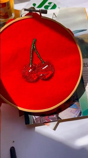 Bead embroidery cherry 🍒 #beadembroidery #diy #diycrafts #cherry#handmade