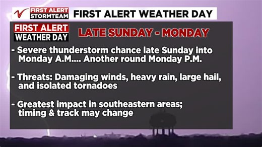 14K views · 33 reactions | First Alert Weather Day Sunday Night - Monday: Severe Weather With Wind, Hail, and Isolated Tornadoes Possible | Valley News Live | Facebook
