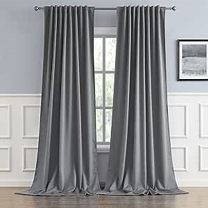DUALIFE Extra Long Curtains 120 Inch Length,Back Tab and Rod Pocket Window Drapes Thermal Insulated Blackout Curtain Panels 52W x 120L, Grey, 2 Panels