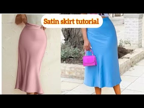 How to cut and sew a satin bias skirt with elastic waist band / easy tutorial