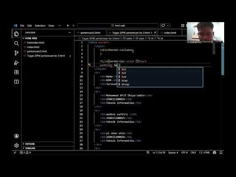 vidio DPW tugas tabel mahasiswa dengan css dan html