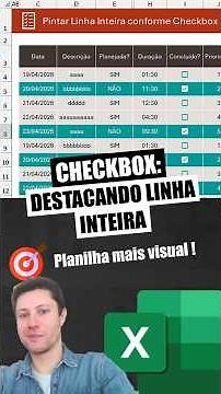 ✅Excel - Pintar Linha Inteira conforme Checkbox! #excel #planilhas #exceltips