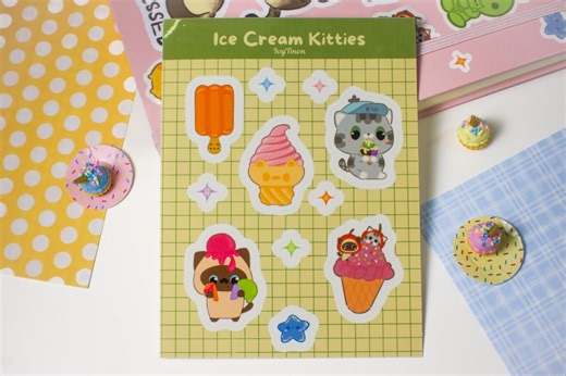 Ice-cream Kitties Vinyl Sticker Sheet - Glossy Vinyl, Waterproof - Etsy