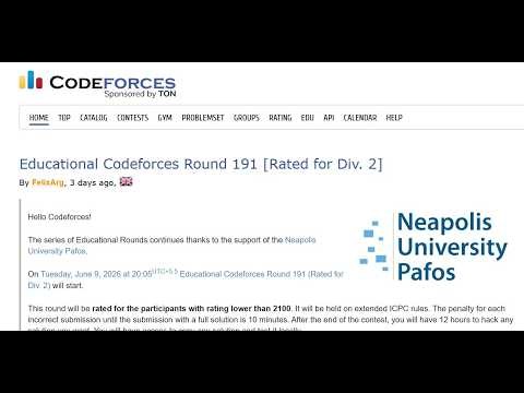 Educational Codeforces Round 191 (Rated for Div. 2) live solution LIVE SOLUTION