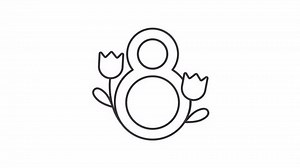 International women day line animation. Celebrating 8 march animated icon. Spring and femininity holiday. Black illustration on white background. HD video with alpha channel. Motion graphic