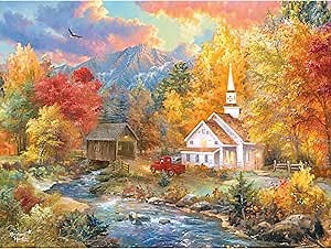 Amazon.com: RoseArt - Abraham Hunter - Church by The River - 500 Piece Puzzle for Adults : Home & Kitchen