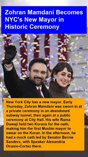 Zohran Mamdani Becomes NYC's New Mayor in Historic Ceremony