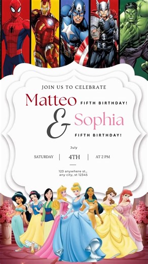 Edit and download your video invite today!🦸🏼‍♂️👸🏽 #foryourpage #birthdayideas #kidsparty #trending #eventplanner