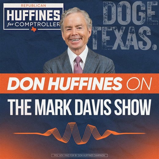 I joined The Mark Davis Show this morning to talk about the surging momentum behind my campaign to DOGE Texas as Comptroller. With endorsements from Ted Cruz, Charlie Kirk, Riley Gaines, and hundreds of conservative leaders and organizations, it’s clear: I’m the only candidate with the courage and the record to bring President Trump’s bold leadership to Texas. As your Texas Comptroller, I will DOGE our government to improve efficiency and root out waste and fraud. I’ll fight to return the saving