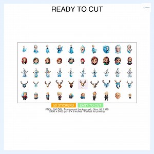 Frozen Characters Sticker Pack | Elsa, Anna, Olaf (ready to Cut, 50 Stickers) - Etsy
