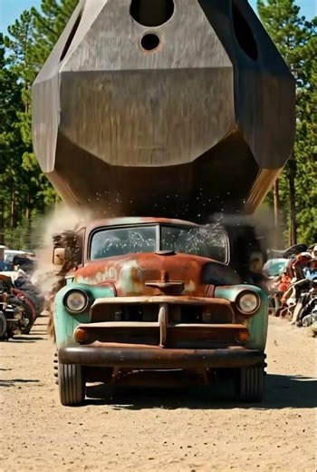 Perfect Loop of Destruction: Old Pickup Gets Wrecked