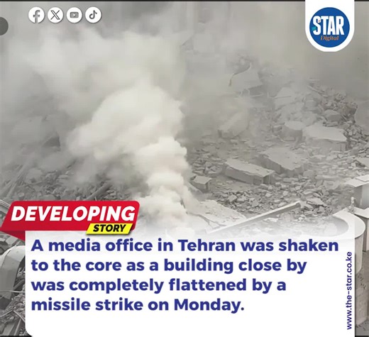 A media office in Tehran was shaken to the core as a building close by was completely flattened by a missile strike on Monday. #thestar #iran #tehran #mediahouse #missile #strike