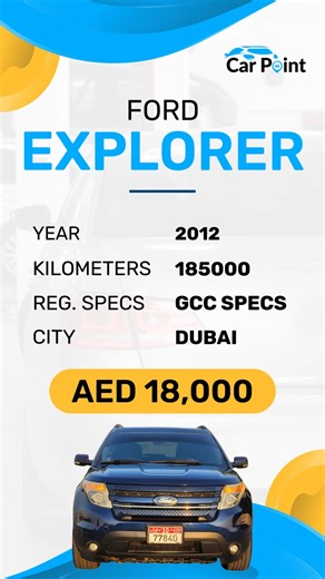 Ford Explorer 2012 Limited Edition 4x4 European Family Owned Single owner since new 7 row electric foldable leather seats Keyless entry Keyless start Remote start stop Blind spot detection Lane change assistance Adoptive cruise control Panoramic Roof Multiple cameras for easy parking Extremely low mileage of 185000 kms Clean inside out No errors or warnings on dash No mechanical faults Good Engine Perfect transmission 4x4 2 original keys and remotes Priced at 18,000/- Dhs only cash buyers No exc