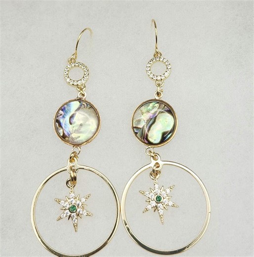 Abalone North Star Hoop Earrings Gold Coastal Celestial Jewelry Resort Vacation Bridal Statement Earrings - Etsy