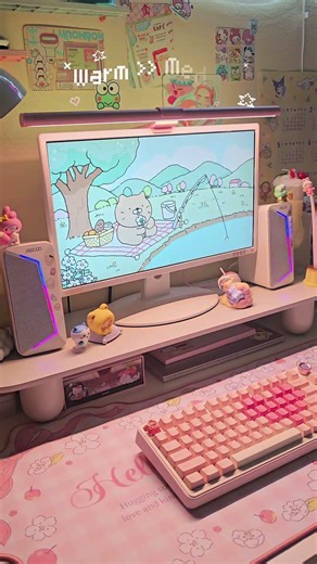 Quntis Pink LED Monitor Light Bar – 15 Models RGB Backlight. #quntis #monitorlight #desksetup