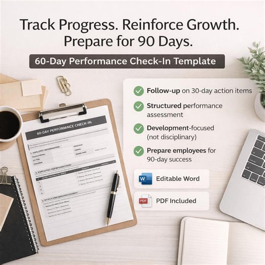 60 Day Performance Check-in Template | Employee Review Form | Editable Word & PDF | HR Onboarding Evaluation - Etsy
