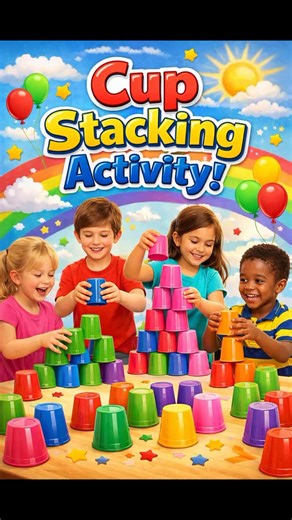 Kangaroo Kids Velachery, Chennai on Instagram: "Cup stacking activities involve building towers or pyramids with plastic cups, ranging from simple individual challenges for toddlers (learning coordination) to complex team-building exercises using rubber bands and strings to stack cups without touching them, fostering communication and problem-solving skills"